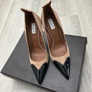 Tan and Black Pointed Heels